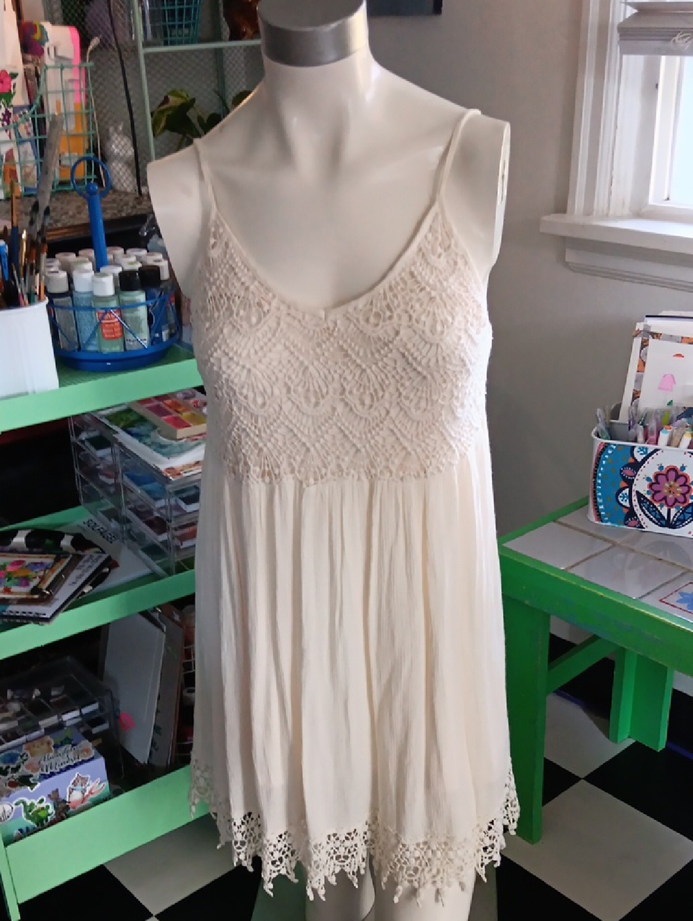 I Joah Cream Lace Trim Spaghetti Strap Sundress